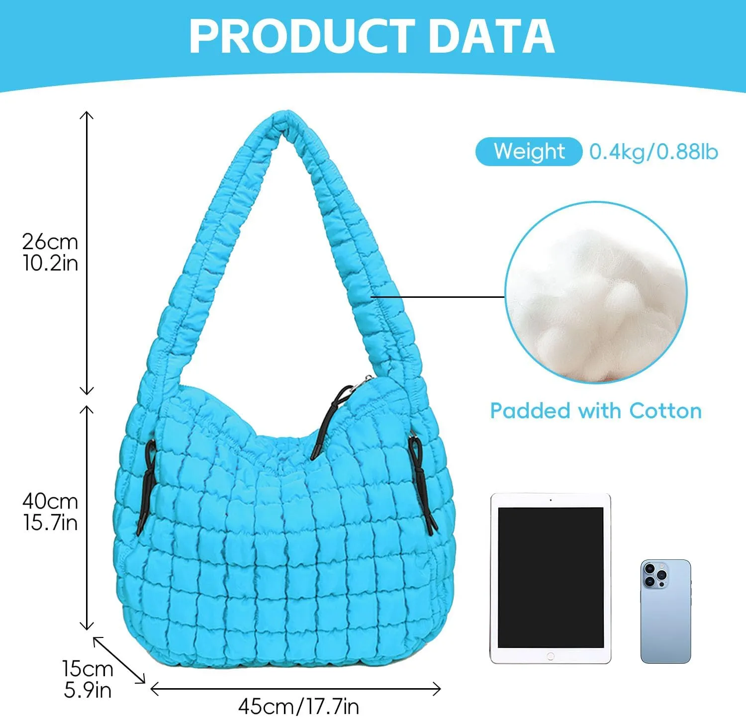 Puffer Tote, Quilted Puffer Hobo Bag, Lightweight Puffy Quilted Shoulder Bag for Work, Gym, Travel