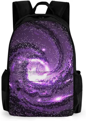 Purple Galaxies Nebulae Cosmos Cute Backpack Travel Work Bag with Water Bottle Pocket Adjustable Padded Shoulder Straps Daypack