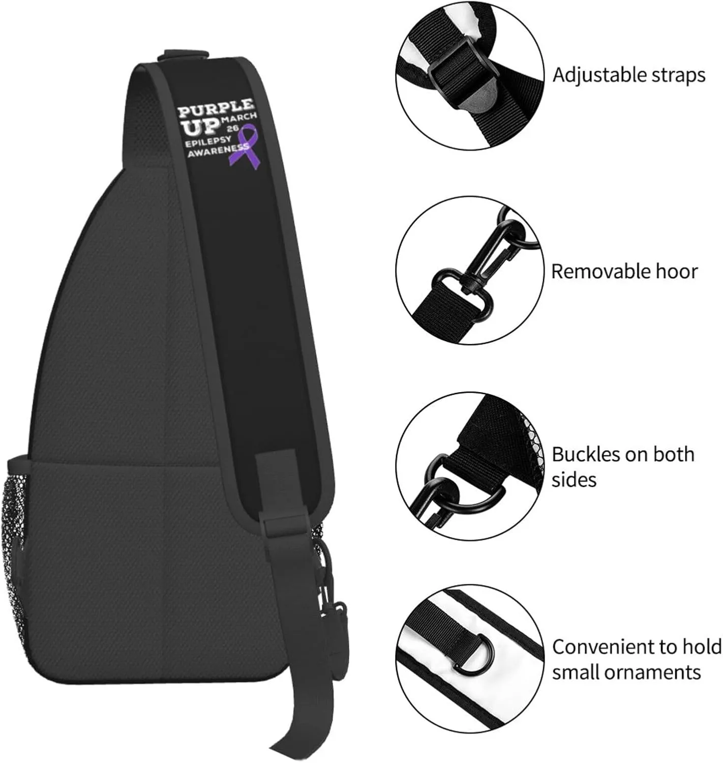 Purple Up March 26 Support Epilepsy Awareness Sling Bag Crossbody Backpack Shoulder Casual Daypack Bag for Men Women