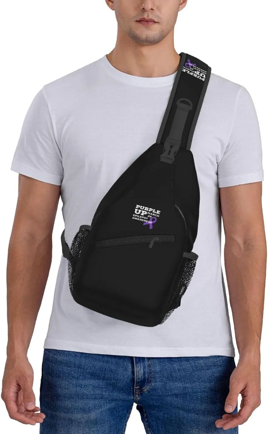 Purple Up March 26 Support Epilepsy Awareness Sling Bag Crossbody Backpack Shoulder Casual Daypack Bag for Men Women