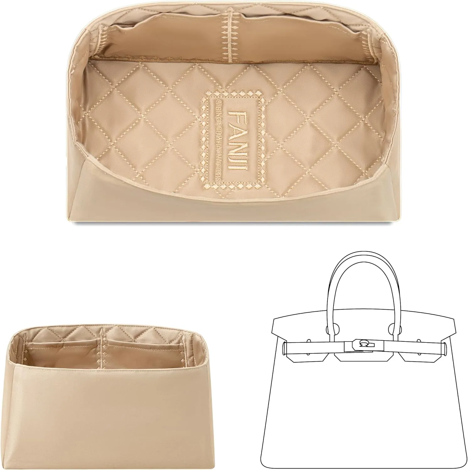 Purse Organizer Insert for HERMES Birkin 25 Handbag, Custom Perfect Fit Inside Premium Aesthetics Embroidered Lightweight Tote Bag Inserts Accessories (Silk Gold Sheen)