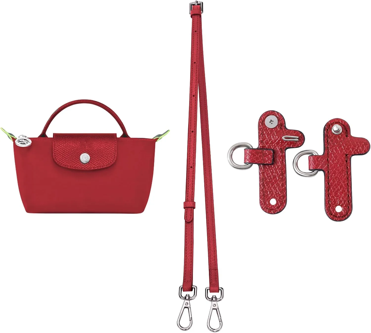 Purse Straps Replacement,Leather Handbag Crossbody Shoulder Strap Adjustable for Longchamp Mini Bag Women（Red）
