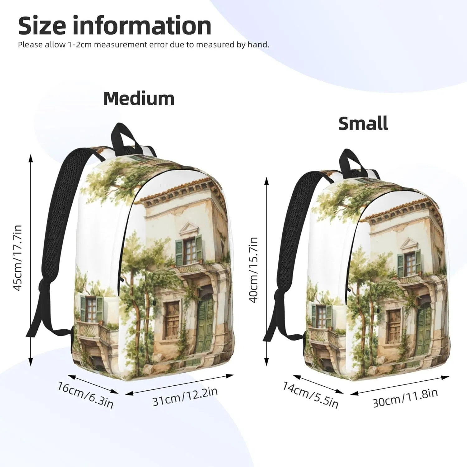 QIN&ZHENG Antique Building with Roman Olive Branch and Greek Print Personalized Canvas Backpack Stylish Rucksack Novelty Casual Daypack for Travel Work