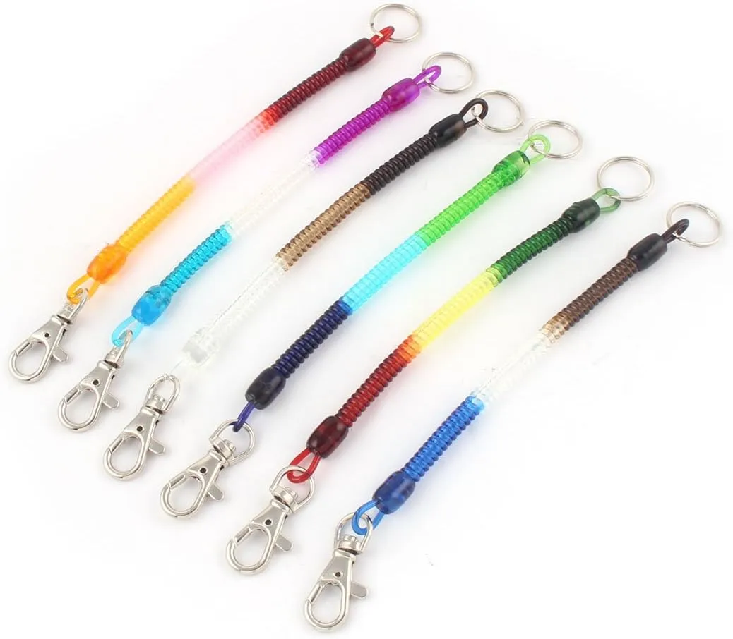 Qtqgoitem Bag Retractable Spiral Stretch String Lanyard Wrist Coil Keyring Key Chain 6pcs (Model: 296 1bc beb c0f 1b1)