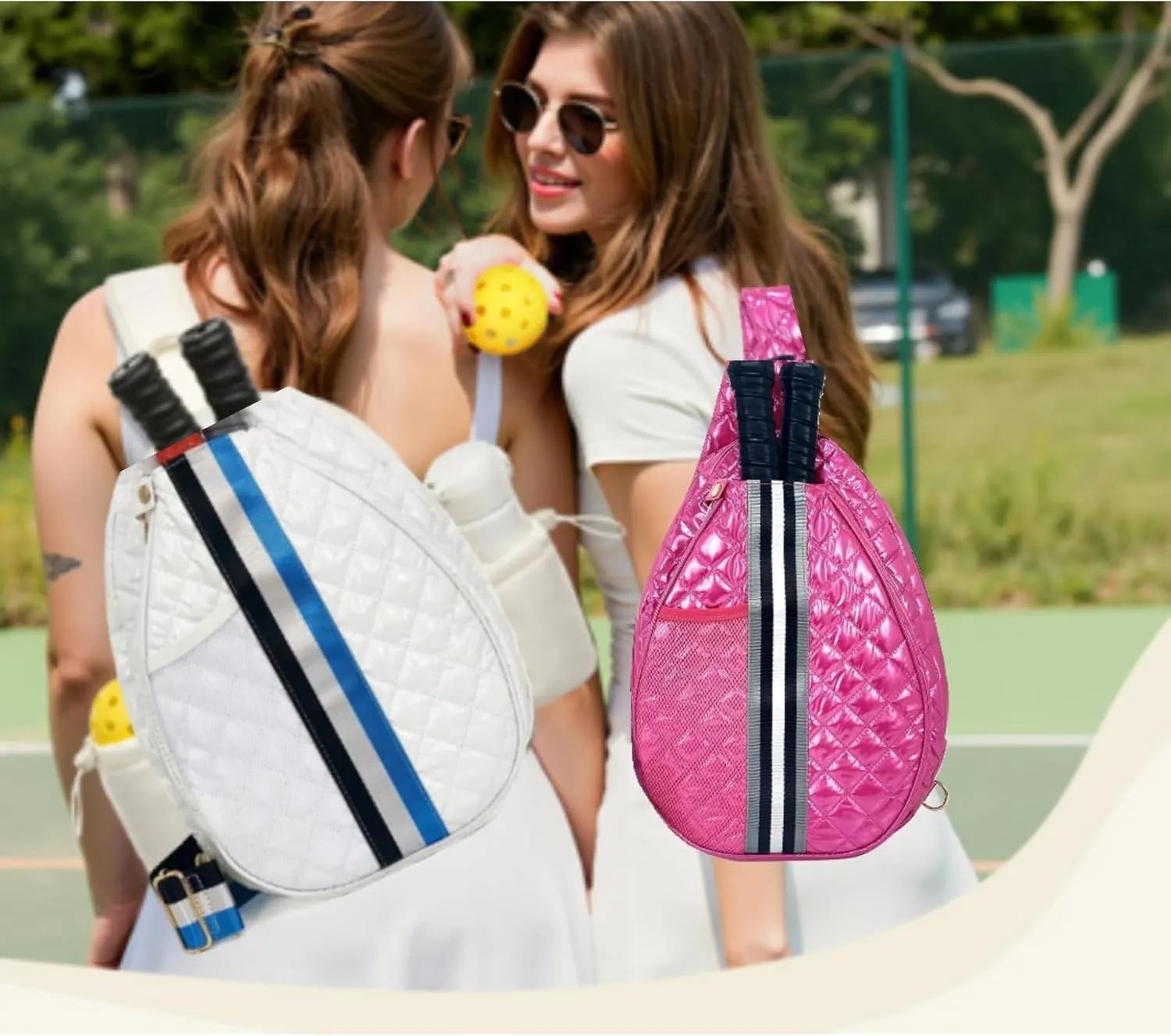 Quilted Pickleball Sling Bag, Crossbody Design with Reflective Stripe, Pickleball Puffer Bags for Women and Men, Pickleball Bags for Ladies
