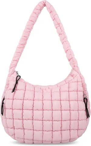 Quilted Puffer Tote Bag for Women - Large Crossbody Bag, Lightweight Nylon Puffy Carryall Hobo Puff Shoulder Bag