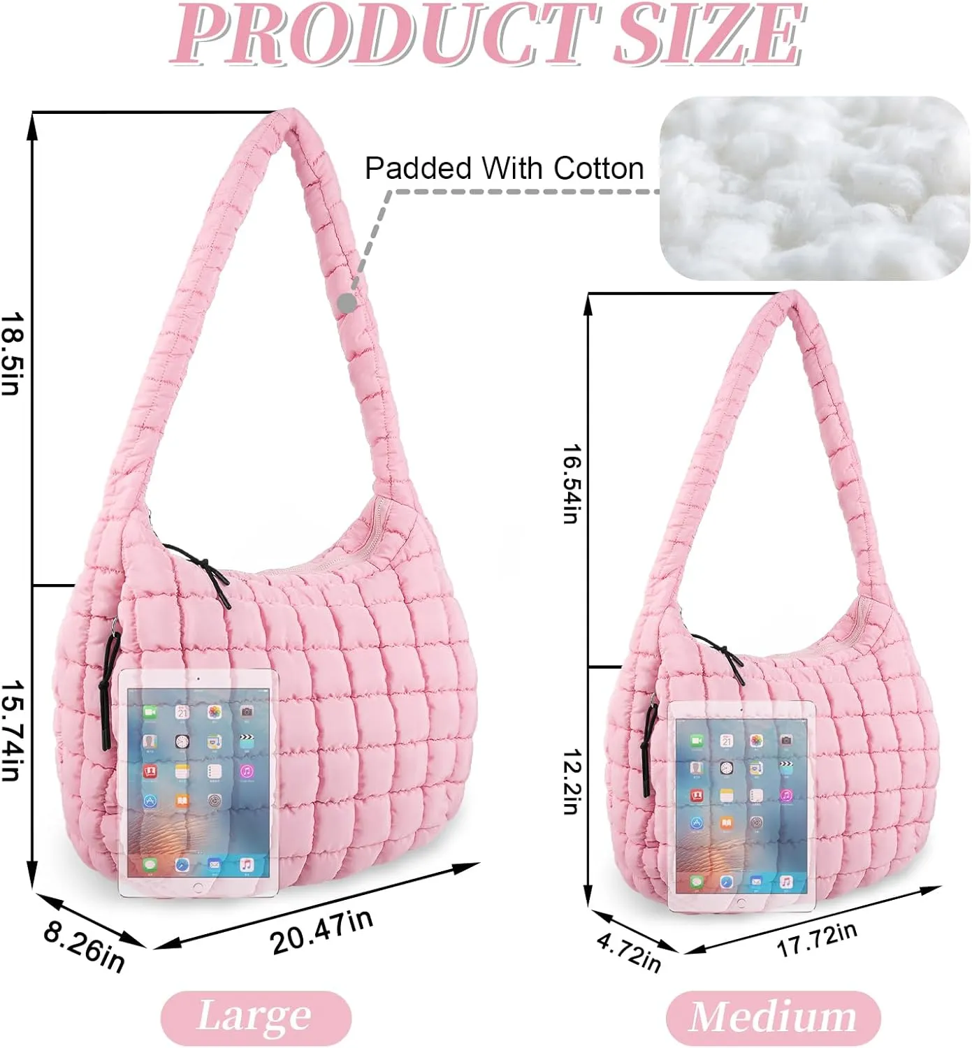 Quilted Puffer Tote Bag for Women - Large Crossbody Bag, Lightweight Nylon Puffy Carryall Hobo Puff Shoulder Bag