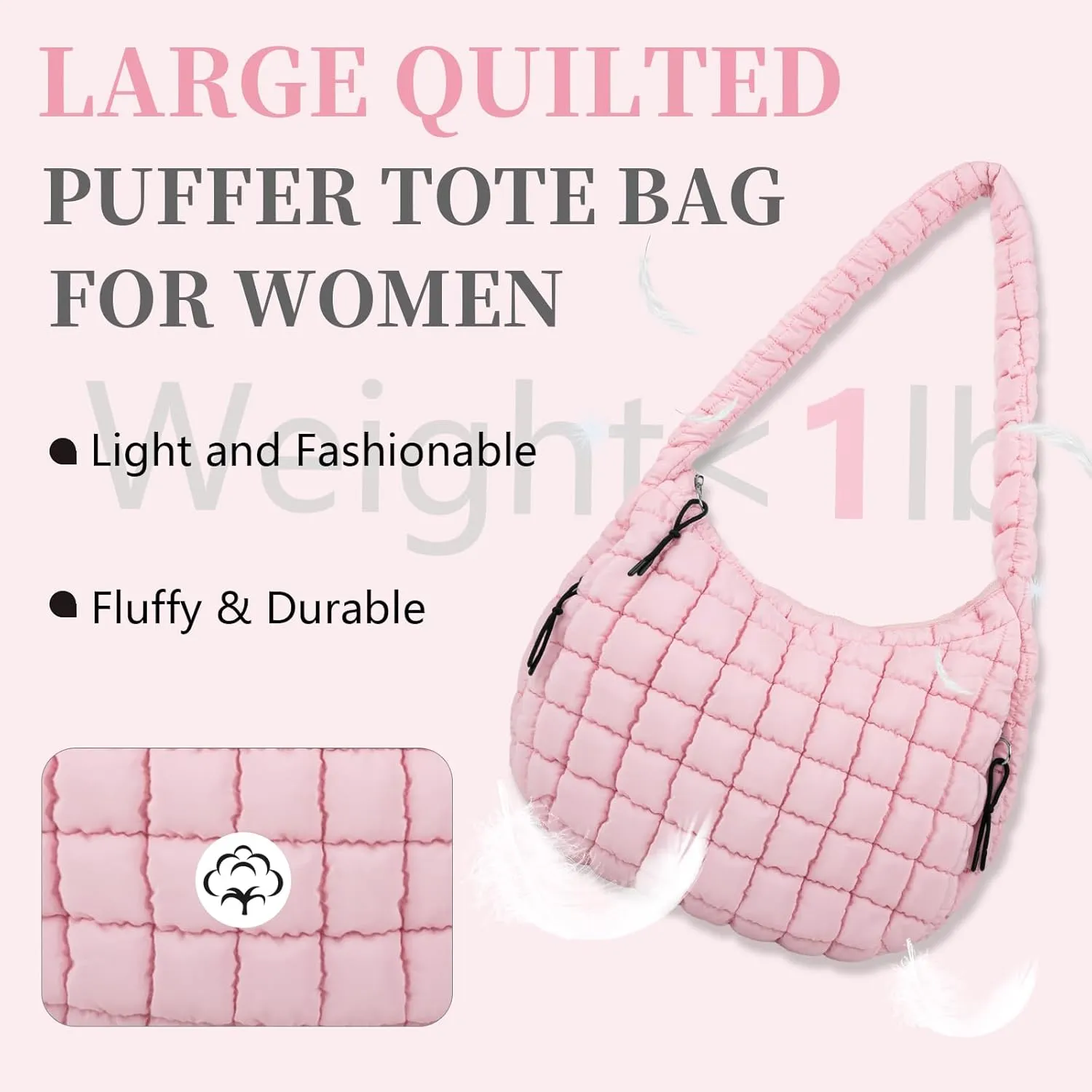 Quilted Puffer Tote Bag for Women - Large Crossbody Bag, Lightweight Nylon Puffy Carryall Hobo Puff Shoulder Bag