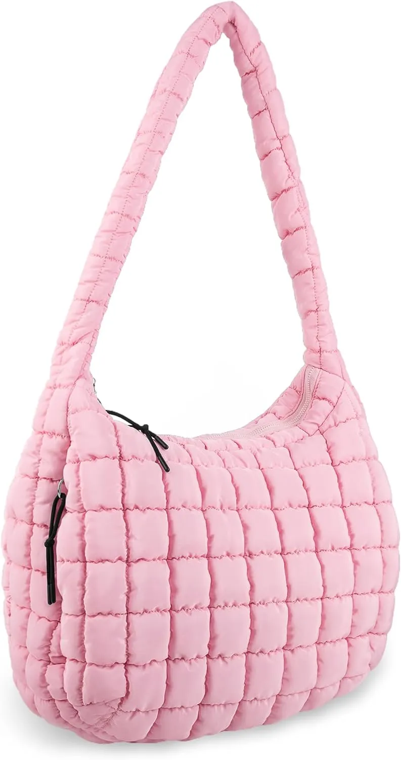 Quilted Puffer Tote Bag for Women - Large Crossbody Bag, Lightweight Nylon Puffy Carryall Hobo Puff Shoulder Bag