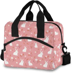 Rabbit Pink Lunch Cooler Bag Crossbody or Handheld Design with 10L Capacity, Full Print Insulated Interior Great for Daily Meals & Outings