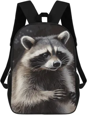 Raccoon Casual Backpack Lightweight Waterproof Laptop Bag Travel Daypack for Women Men