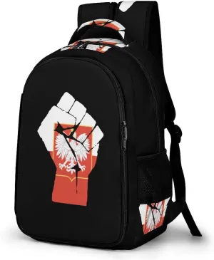 Raised Fist Poland Eagle Flag Laptop Backpack Multiple Compartments Travel Backpack Casual Shoulder Bag Fashion Computer Bag for Work Shopping
