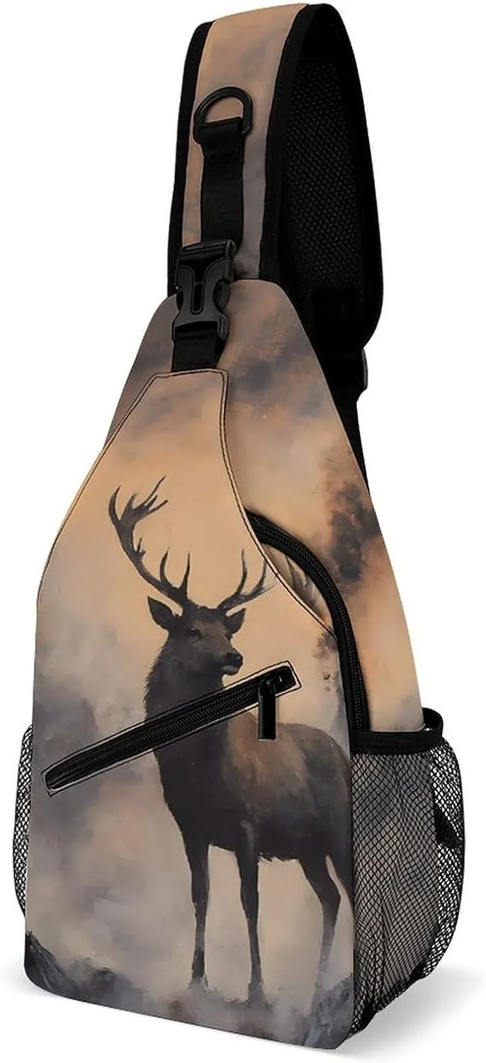 Red Deer Misty Peaks Fashion Sling Bag Shoulder Chest Crossbody Bags Backpack Travel Hiking
