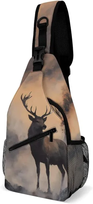 Red Deer Misty Peaks Fashion Sling Bag Shoulder Chest Crossbody Bags Backpack Travel Hiking