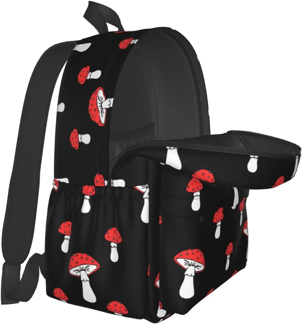 Red Mushrooms Black Background Laptop Backpack Shoulder Bag Laptop Pack Travel Backpacks Commuter Back Pack Casual Daypack Bags With Side Pockets