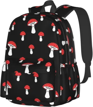 Red Mushrooms Black Background Laptop Backpack Shoulder Bag Laptop Pack Travel Backpacks Commuter Back Pack Casual Daypack Bags With Side Pockets