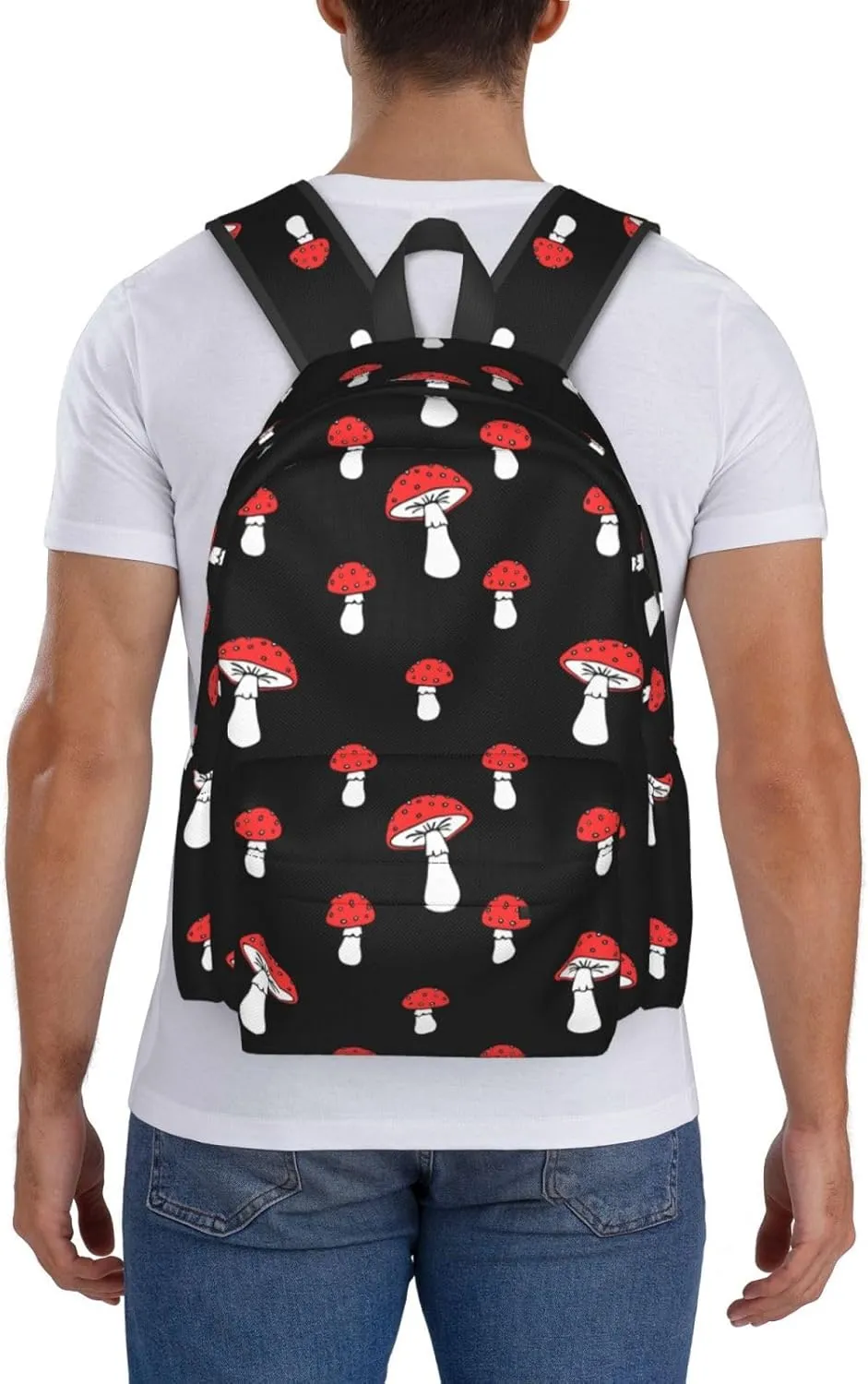 Red Mushrooms Black Background Laptop Backpack Shoulder Bag Laptop Pack Travel Backpacks Commuter Back Pack Casual Daypack Bags With Side Pockets