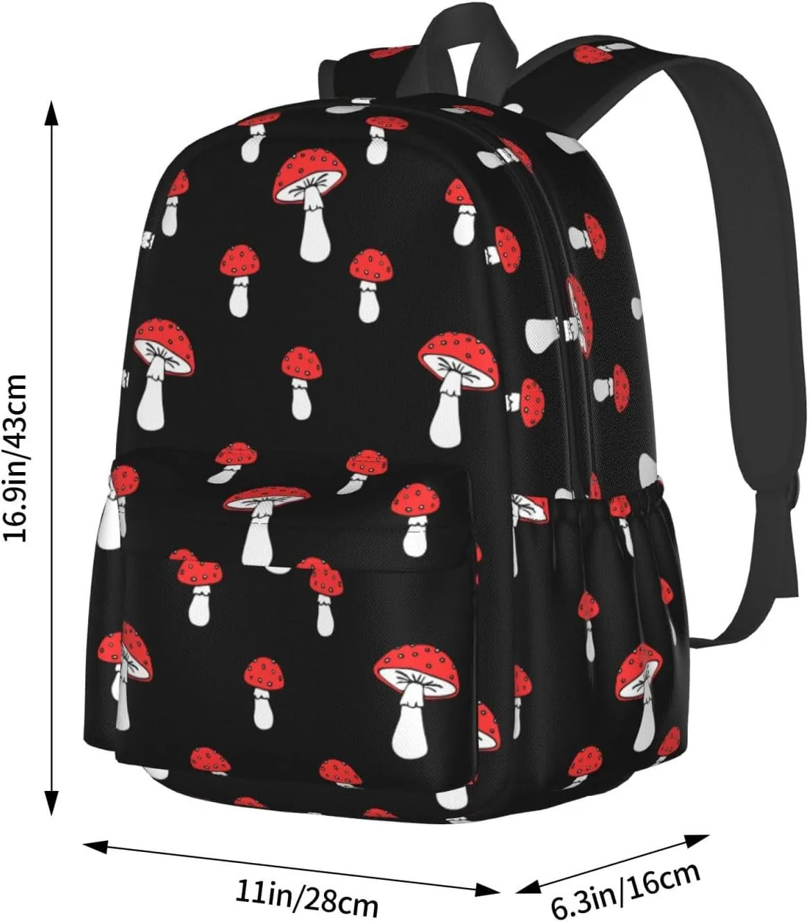 Red Mushrooms Black Background Laptop Backpack Shoulder Bag Laptop Pack Travel Backpacks Commuter Back Pack Casual Daypack Bags With Side Pockets