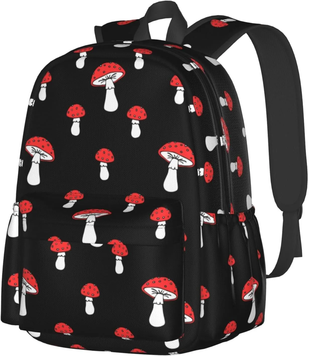 Red Mushrooms Black Background Laptop Backpack Shoulder Bag Laptop Pack Travel Backpacks Commuter Back Pack Casual Daypack Bags With Side Pockets