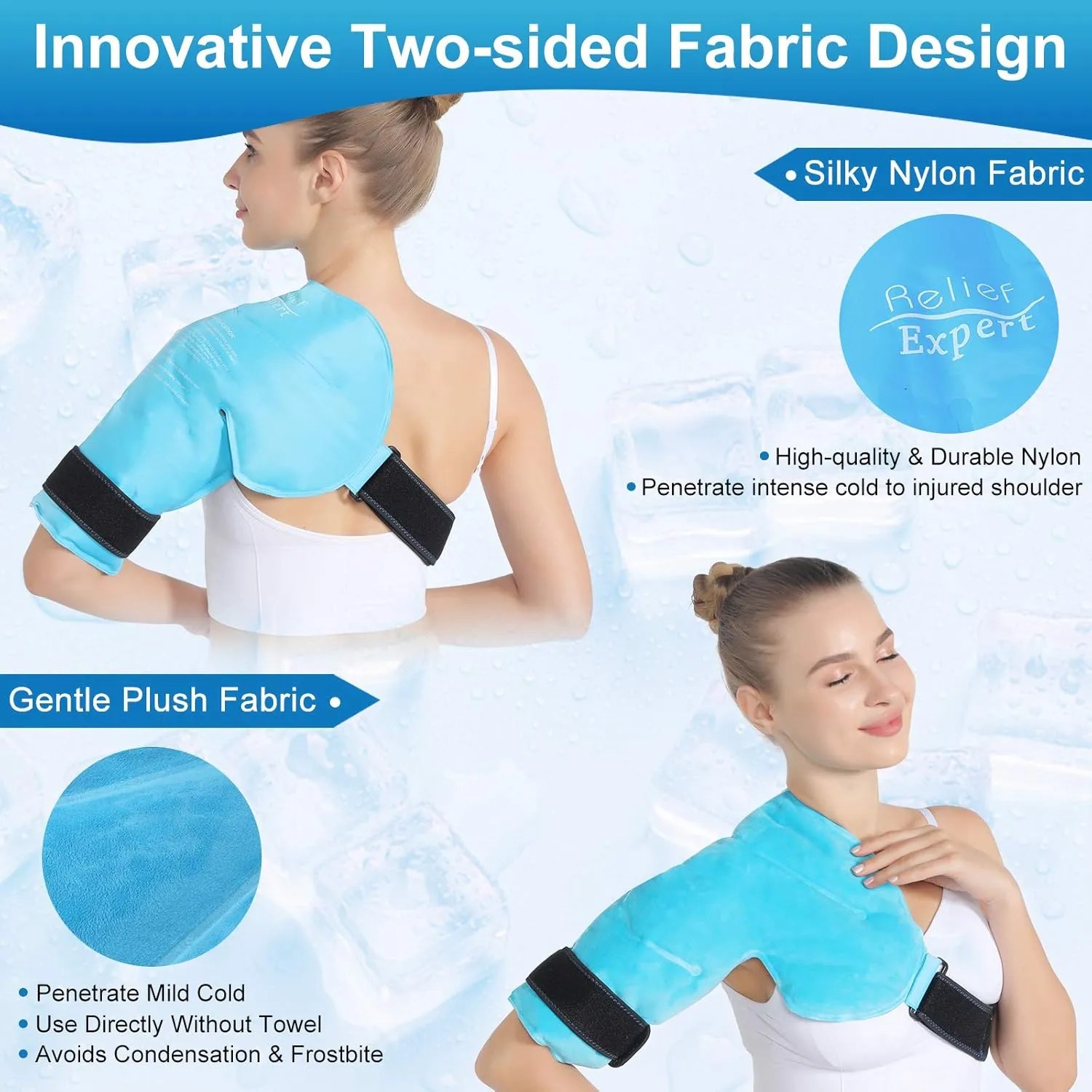 Relief Expert Shoulder Ice Pack Wrap Reusable Rotator Cuff Cold Compression for Left or Right Shoulder and Upper Arm, Large Gel Cold Pack Wrap for Arm with Soft Plush Lining - Blue