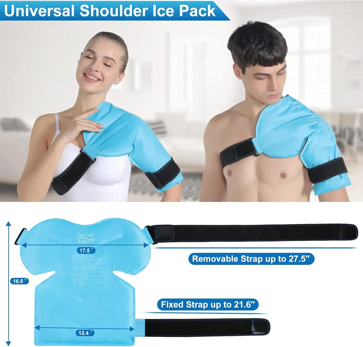 Relief Expert Shoulder Ice Pack Wrap Reusable Rotator Cuff Cold Compression for Left or Right Shoulder and Upper Arm, Large Gel Cold Pack Wrap for Arm with Soft Plush Lining - Blue
