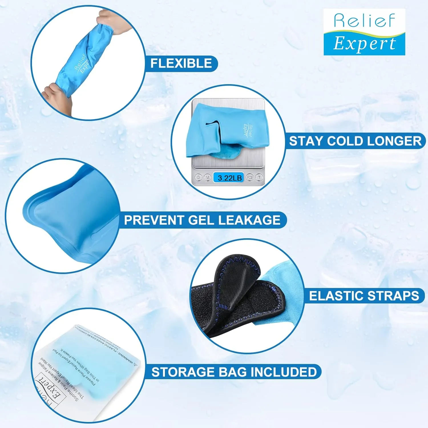 Relief Expert Shoulder Ice Pack Wrap Reusable Rotator Cuff Cold Compression for Left or Right Shoulder and Upper Arm, Large Gel Cold Pack Wrap for Arm with Soft Plush Lining - Blue