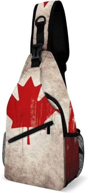 Retro Canada Flag Crossbody Sling Bag for Women Men Sling Backpack Travel Chest Bag Pack Man Purse Shoulder Bags Daypack for Travel Hiking Cycling