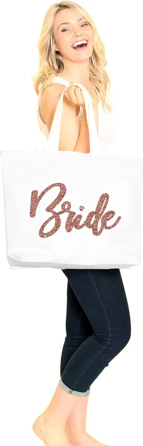 RhinestoneSash Bride Tote Bag - JUMBO SIZE 18" x 14" XL Cotton Canvas Wedding Totes - Engagement and Bridal Shower Gifts