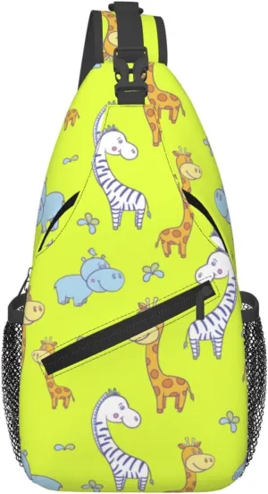 Rhinoceros Giraffe Sling Bag for Men Women Lightweight Shoulder Chest Bags Multipurpose Sling Backpack Adjustable Casual Crossbody Backpack for Outdoor Travel Cycling Gym Hiking Daypack