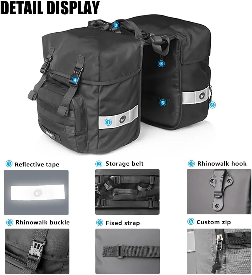 Rhinowalk Bike Pannier Bag 40L Rear Rack Bag Double Pannier Bag Bicycle Trunk Bag Side Bags Storage Bags with Rain Cover
