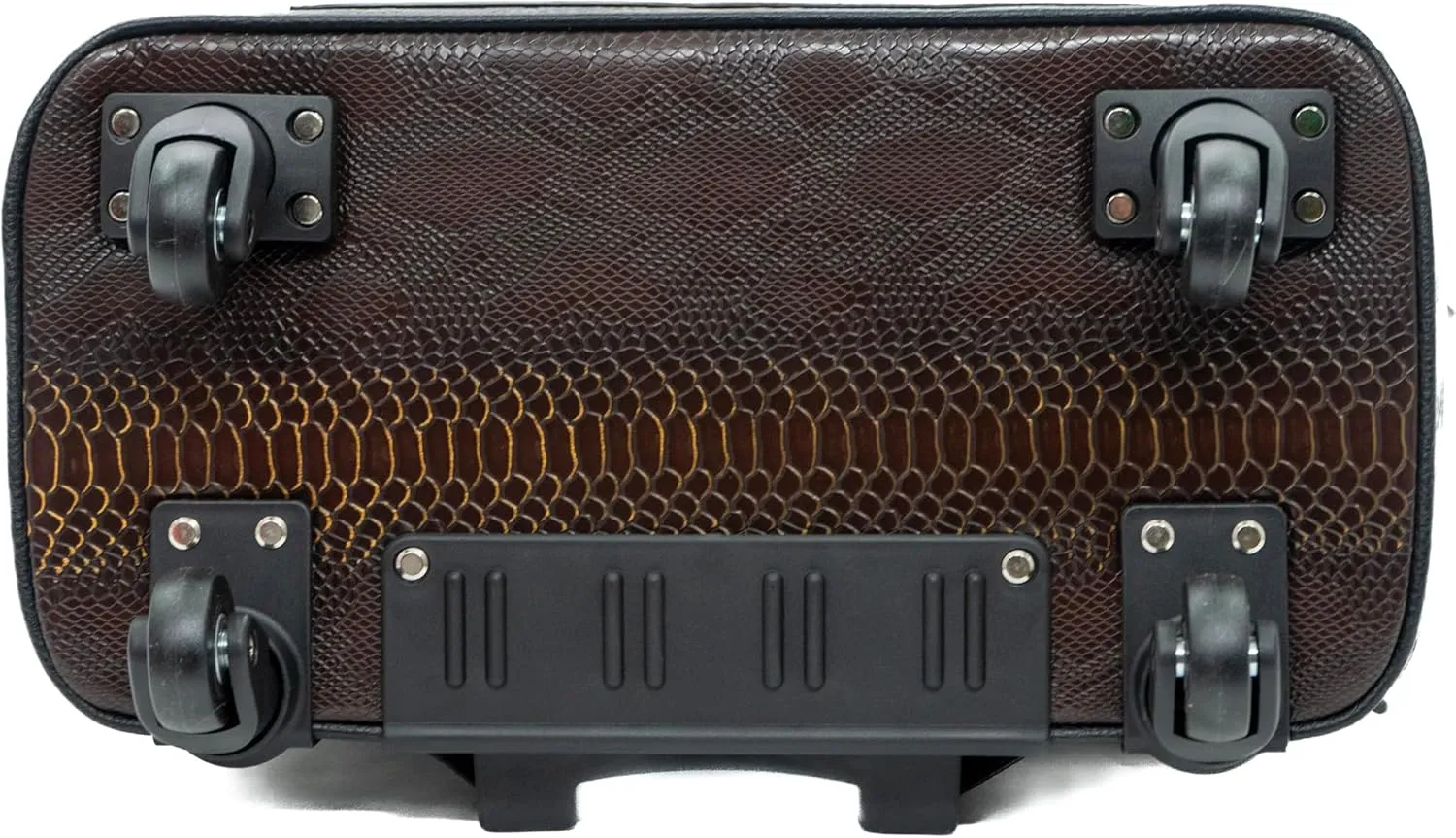 Rich Brown Snakeskin Rolling Laptop Bag for Women – 17.3" Embossed PU Leather Business Briefcase with 4 Spinner Wheels – Elegant Wheeled Travel Tote for Office and Work Trips