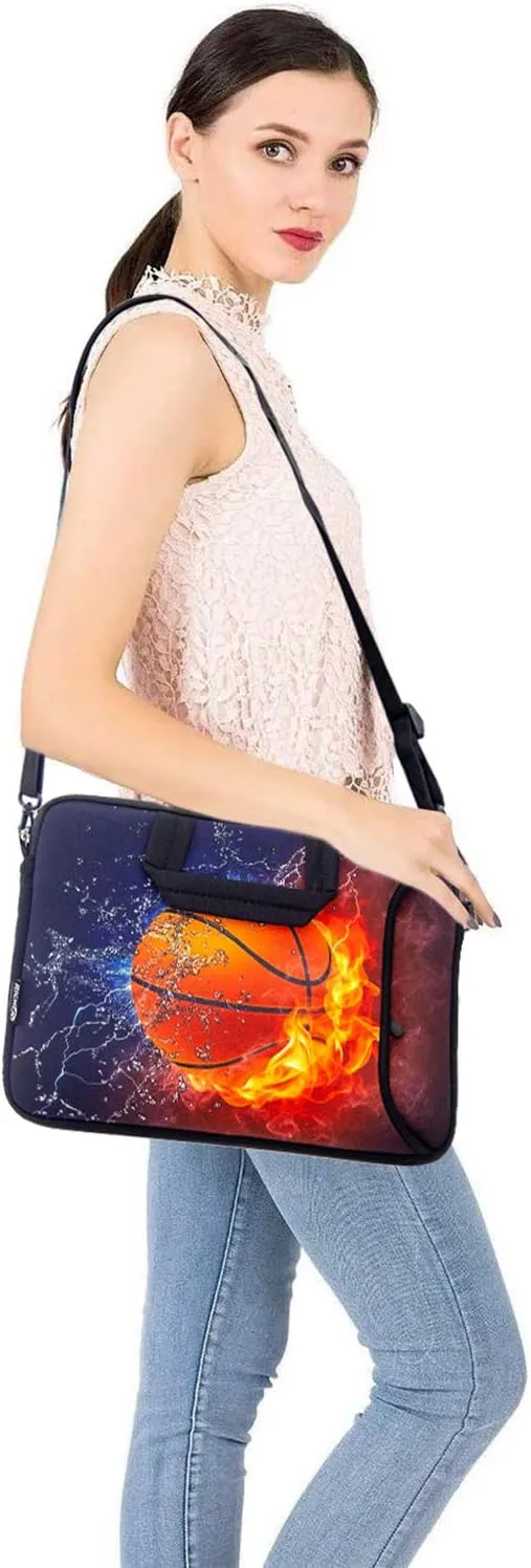 RICHEN 10 inch Messenger Bag Carrying Case Sleeve with Handle Accessory Pocket Fits 7 to 10-Inch Laptops/Notebook/Kids tablet (7-10.2 inch, Basketball Fire)