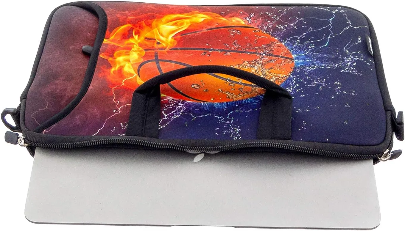 RICHEN 10 inch Messenger Bag Carrying Case Sleeve with Handle Accessory Pocket Fits 7 to 10-Inch Laptops/Notebook/Kids tablet (7-10.2 inch, Basketball Fire)