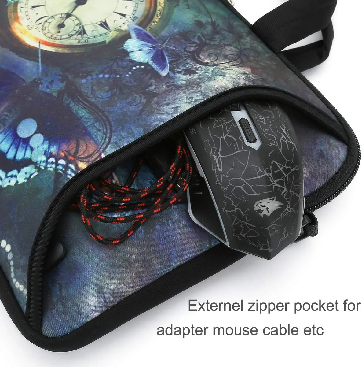 RICHEN 14 15 15.4 15.6 inch Laptop Shoulder Bag Messenger Bag Notebook Handle Sleeve Neoprene Carrying Case with Accessories pocket (14-15.6 inch, Clock & Butterfly)