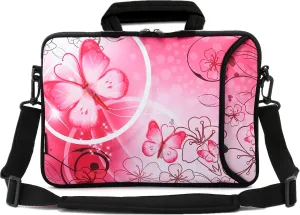 RICHEN 14 15 15.4 15.6 inch Laptop shoulder bag Notebook Handle Sleeve Neoprene Soft Carrying Travel Case with Accessories pocket (14-15.6 inch, Pink Butterfly)