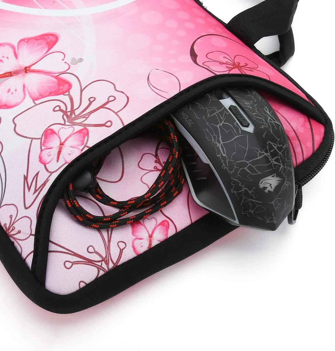 RICHEN 14 15 15.4 15.6 inch Laptop shoulder bag Notebook Handle Sleeve Neoprene Soft Carrying Travel Case with Accessories pocket (14-15.6 inch, Pink Butterfly)