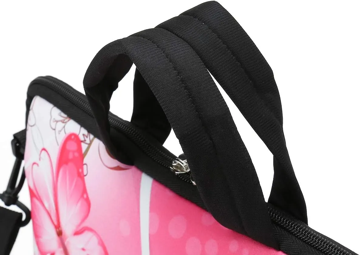 RICHEN 14 15 15.4 15.6 inch Laptop shoulder bag Notebook Handle Sleeve Neoprene Soft Carrying Travel Case with Accessories pocket (14-15.6 inch, Pink Butterfly)