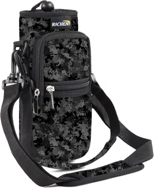 RICHEN Neoprene Water Bottle Carrier Bag 25/32/40/64 oz, Bottle Pouch Holder with Adjustable Padded Shoulder & Handle Strap and Front Pockets for Men/Women Hiking Travelling Camping