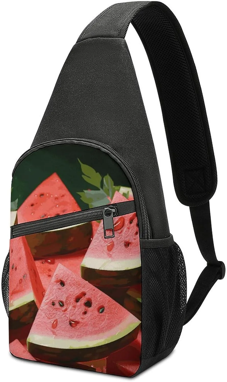 Ripe Watermelon Slice Seeds Sling Bag Travel Sling Backpack Man Purse for Men Hiking Crossbody Bags Chest Bag Shoulder Chest Pack