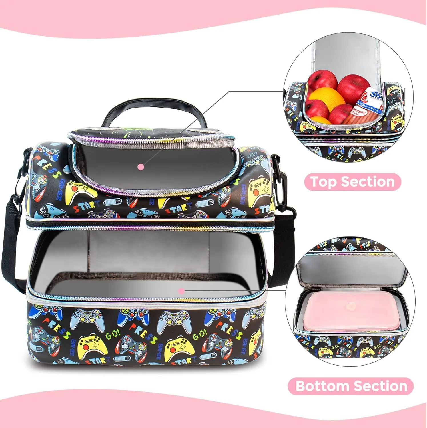 RLGPBON Kids Lunch Bag,Insulated Lunch Box for Boys,Game Lunch Bag Teen Boys,School Daycare Cute Travel bags