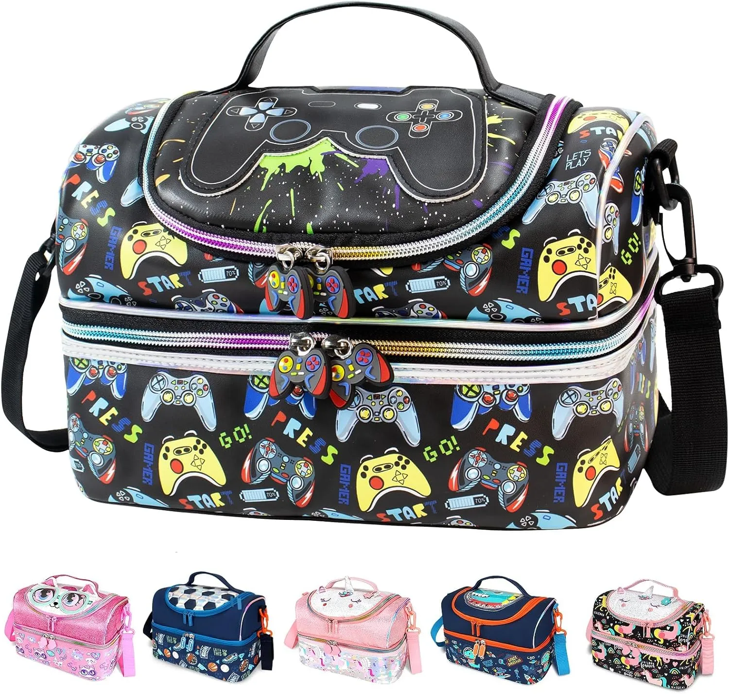 RLGPBON Kids Lunch Bag,Insulated Lunch Box for Boys,Game Lunch Bag Teen Boys,School Daycare Cute Travel bags