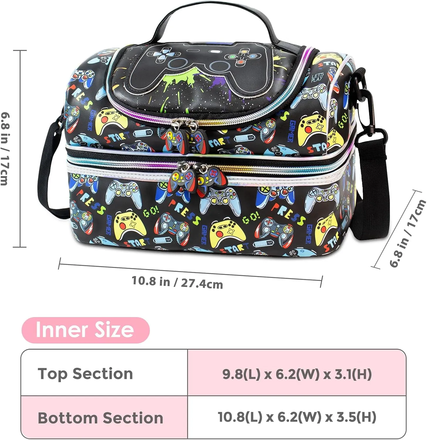 RLGPBON Kids Lunch Bag,Insulated Lunch Box for Boys,Game Lunch Bag Teen Boys,School Daycare Cute Travel bags