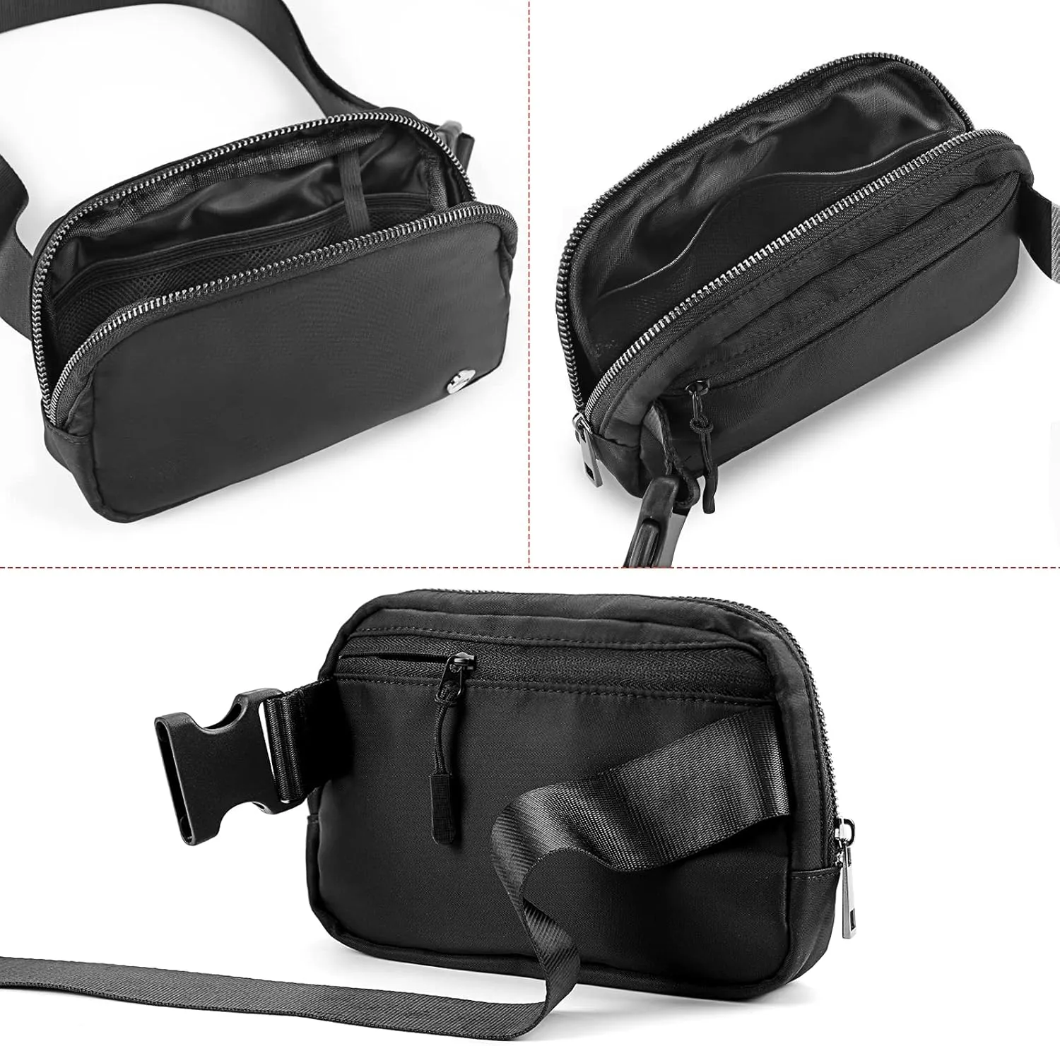 Rolapa Belt Bag, Waist Pack with Adjustable Strap for Men and Women, Mini Crossbody Bag for Travelling, Running, Hiking and Workout (Black)