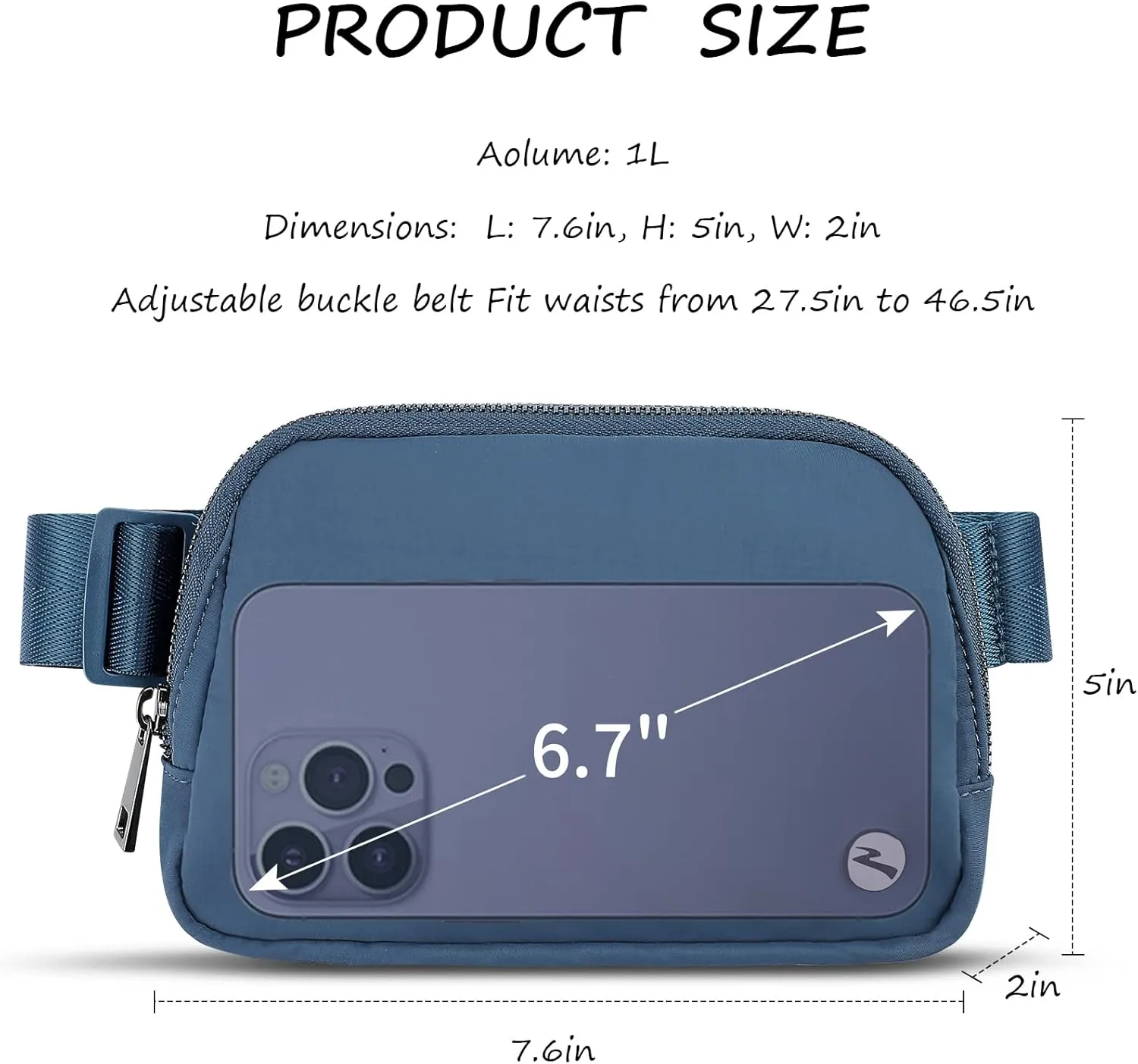 Rolapa Belt Bag, Waist Pack with Adjustable Strap for Men and Women, Mini Crossbody Bag for Travelling, Running, Hiking and Workout (Blue)