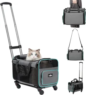 Rolling Pet Carrier with Wheels, Foldable Airline Approved Dog Carriers for Small Dogs and Cats, Cat Carrier on Wheels, Pet Travel Carrier for Flight Camping Outdoor