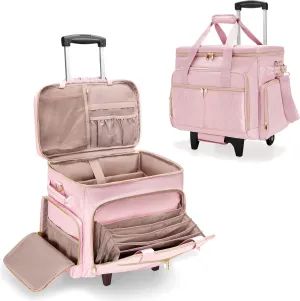 Rolling Teacher Bag with Wheels, Teacher Tote Bag with Detachable Trolley, Fits for 15.6" Laptop(Patent Design)