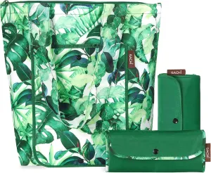 Sachi 3 Piece Market Tote Set – Insulated Thermal Reusable Grocery Bags for Cold and Hot Foods – Lightweight, Portable and Fold-able (Green Tropical Leaf)