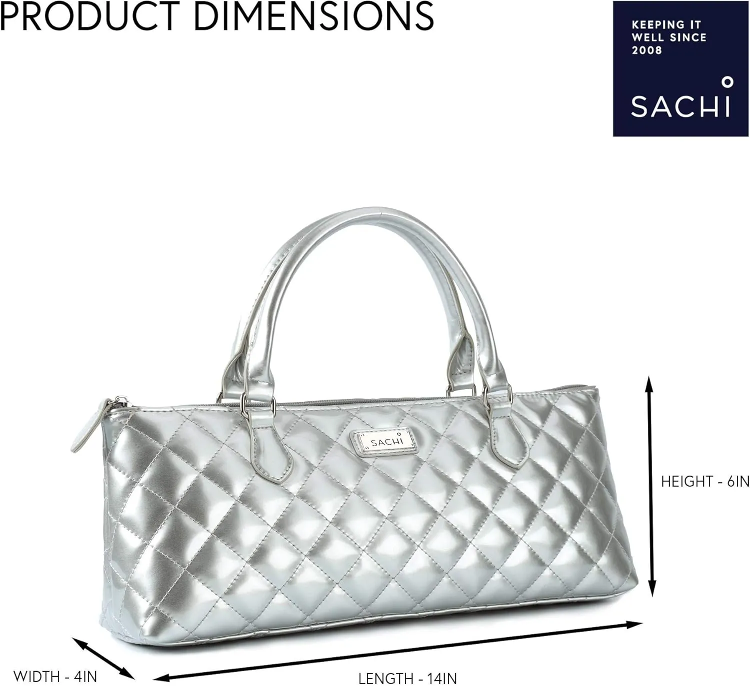 Sachi La Soir'ee Faux Leather Insulated Wine Purse Clutch Tote Handbag | Stylish Women's Wine Carrier Cooler Bag (Silver Quilted)
