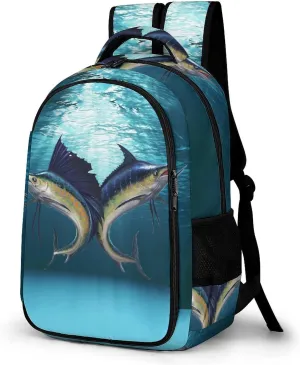 Sailfish and Marlin Laptop Backpack Multiple Compartments Travel Backpack Casual Shoulder Bag Fashion Computer Bag for Work Shopping