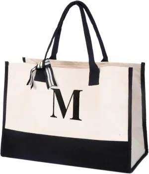 Salt Earth 100% Cotton Personalized Everyday Canvas Initial Tote Bag for Women, Monogrammed Large Utility Bag for Beach